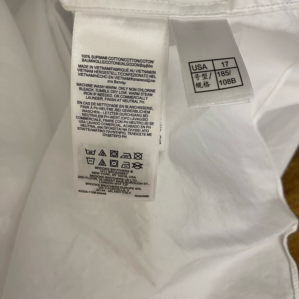 Brooks Brothers Regent Dress Shirt 17-34 Non-Iron Supima Cotton White - Picture 7 of 7